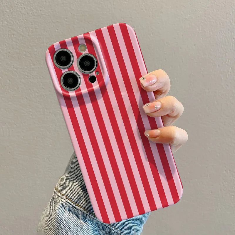 Phone Case For iPhone 17 16 15 14 13 12 11 Pro Max Air 16e 7 8 Plus XS Max X XR INS Fashion Pink Striped Hard PC Bumper Cover