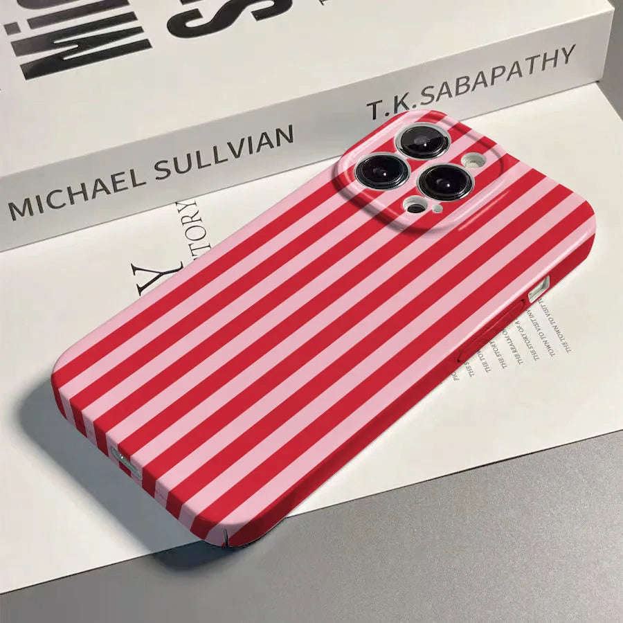 Phone Case For iPhone 17 16 15 14 13 12 11 Pro Max Air 16e 7 8 Plus XS Max X XR INS Fashion Pink Striped Hard PC Bumper Cover