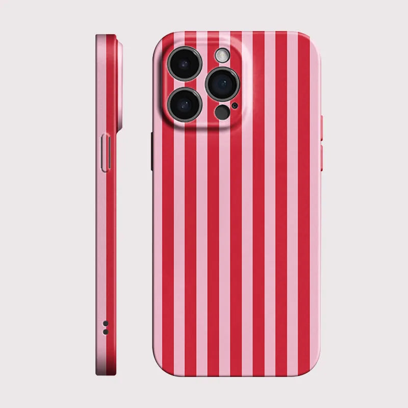 Phone Case For iPhone 17 16 15 14 13 12 11 Pro Max Air 16e 7 8 Plus XS Max X XR INS Fashion Pink Striped Hard PC Bumper Cover