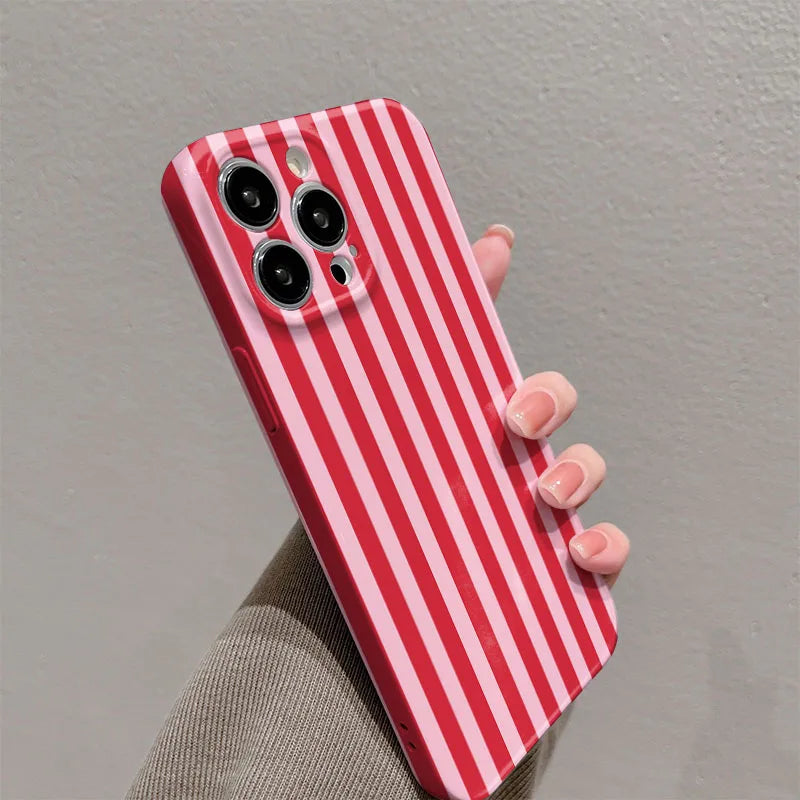 Phone Case For iPhone 17 16 15 14 13 12 11 Pro Max Air 16e 7 8 Plus XS Max X XR INS Fashion Pink Striped Hard PC Bumper Cover