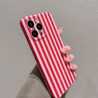 Phone Case For iPhone 17 16 15 14 13 12 11 Pro Max Air 16e 7 8 Plus XS Max X XR INS Fashion Pink Striped Hard PC Bumper Cover