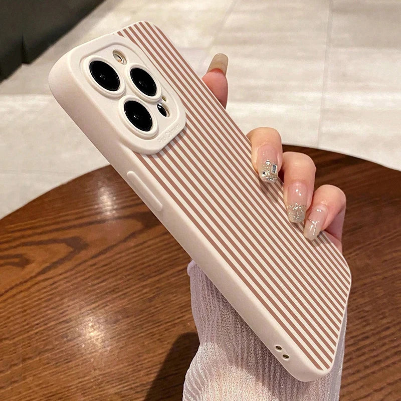 Pink Striped Painted Anti-Drop Phone Case For iPhone 11 12 13 14 15 16 17 Pro Max XS XR X 7 8 Plus 16E 17 Air Candy Bumper Cover